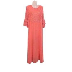 Artty Elegant Coral Lace Evening Gown  L